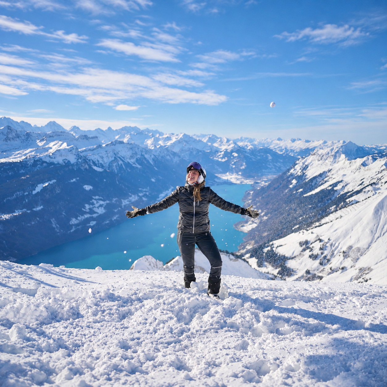 Jubelnde Skifahrerin im Hotel Rischli Jubelnde Skifahrerin im Hotel Rischli